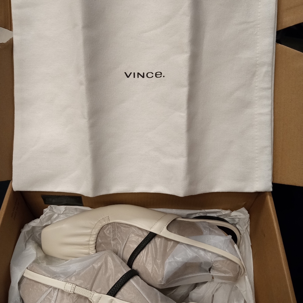 New Vince Women's Buttery Soft Leather Cream and Black Slingback Flats Size 7M - Picture 12 of 12